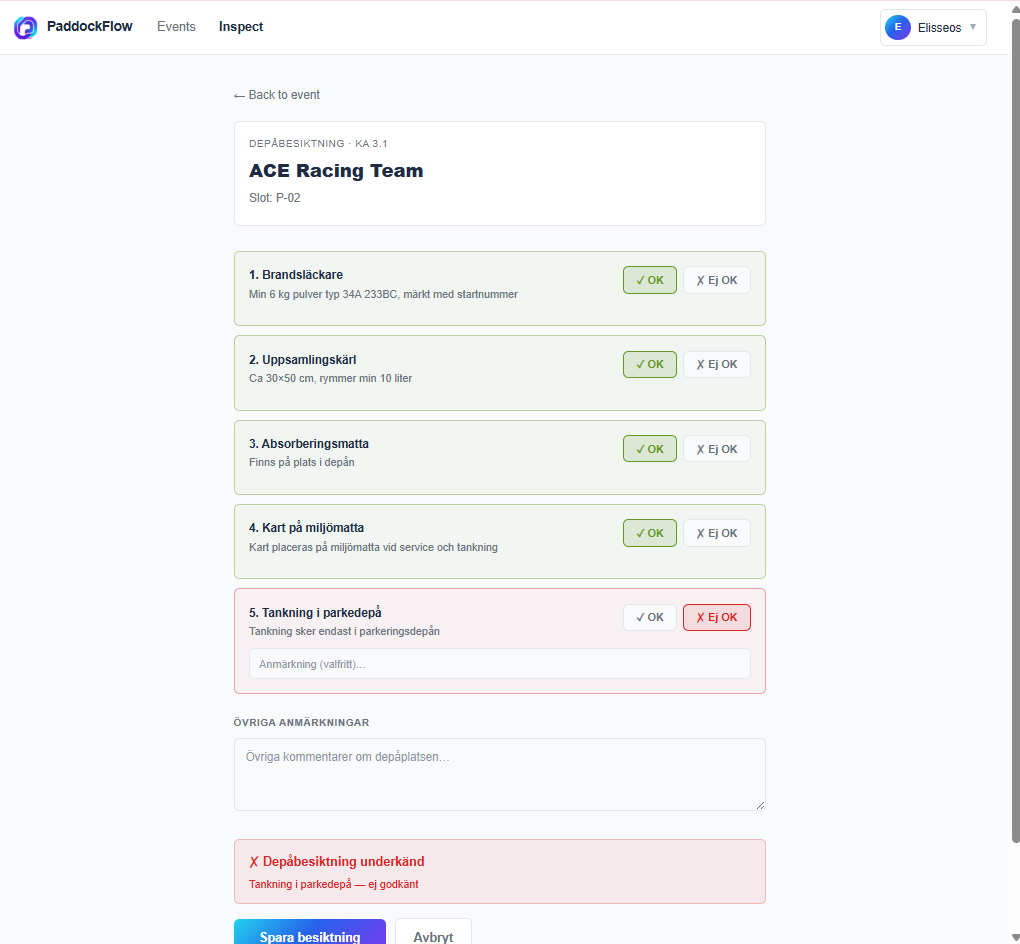 PaddockFlow inspection checklist view